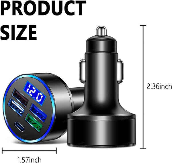 5 Port USB Car Charger(4USB+Type C) Compact Fast Charger Cigarette Lighter Adapter with LED&Voltage Monitor, Compatible with iPhone 14/Pro