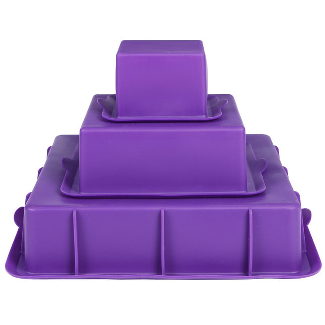 Webake Square Cake Pan Set Silicone Cake Mold Baking Pans for 3 Tier Cake Layer Tin, 9 Inch, 6 Inch, 3 Inch for Birthday