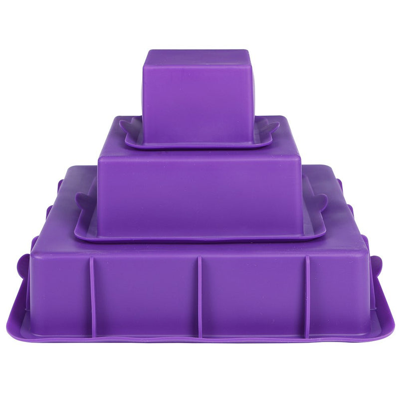 Webake Square Cake Pan Set Silicone Cake Mold Baking Pans for 3 Tier Cake Layer Tin, 9 Inch, 6 Inch, 3 Inch for Birthday Wedding Anniversary