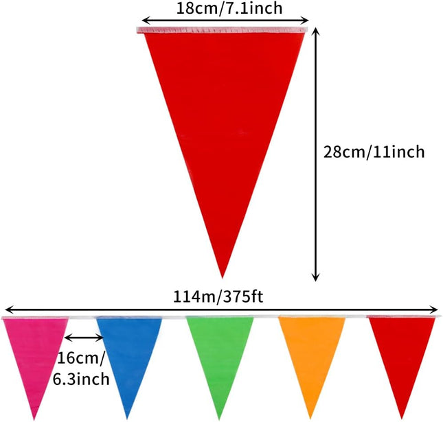YGEOMER 300Pcs Colorful Pennant Banner Flags, 375Ft Multicolor Banners Carnival 