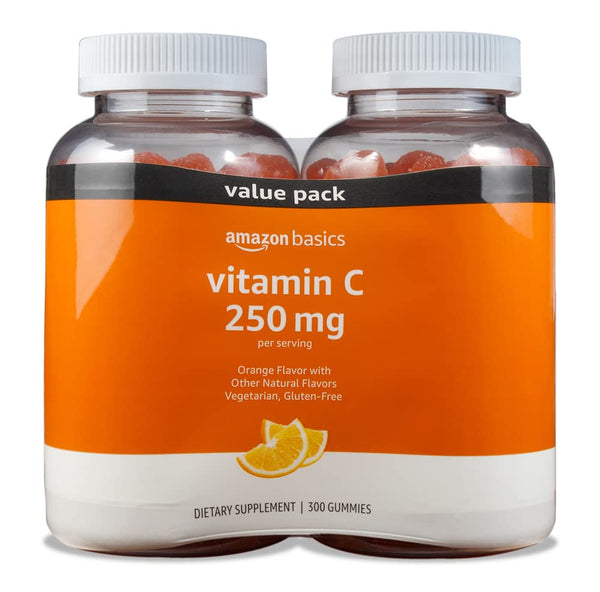 Amazon Basics - Vitamin C, 250 Mg Gummies, Orange, 300 Count (2 Packs of 150), 2 per Serving (Previously Solimo)