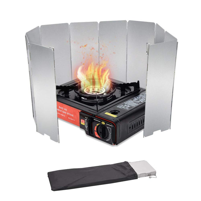 10 Plates Stove Windscreen, Aluminum Stove Windshield with Drawstring Bag | for Camping, Butane Stoves