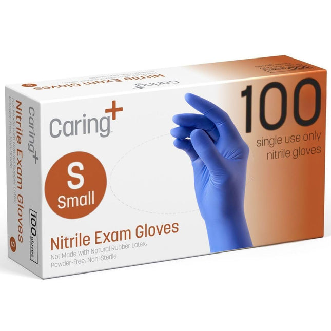 Caring Nitrile Exam Gloves, Blue, Powder-Free, Disposable Gloves for Medical Car
