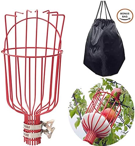 8FT Fruit Picker, Fruit Picker Tool with Basket & Adjustable Stainless Steel Handle, Lightweight Fruit Grabber for Apple Mango Avocado Orange
