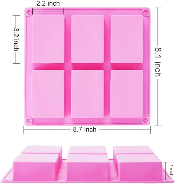 TDHDIKE 3 Pack Silicone Soap Molds(Blue & Pink & Green), 6 Cavities Silicone Baking Mold DIY Handmade Soap Making, Muffin, Loaf, Brownie,