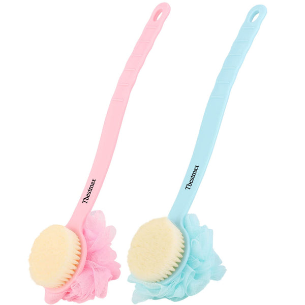 Tbestmax Loofah Back Scrubber Long Handle Shower Body Brush with Soft Mesh Sponge for Women Skin Exfoliating Bath, Massage 2 Count (Pack of 1)