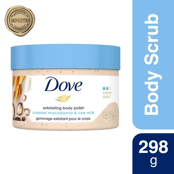 Dove Scrub Macadamia & Rice Milk Reveals Visibly Smoother Skin Body Scrub That Nourishes Skin 10.5 oz 10.5 Ounce (Pack of 1)