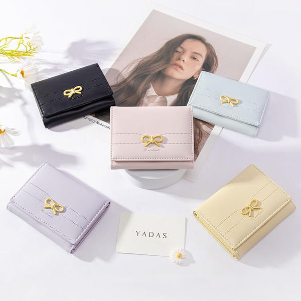 Cute Wallet Coquette Bow Small Wallet Tri-folded Aesthetic Bifold RFID Blocking Card Holder Leather Mini Short Coin Purse with ID Window for Women