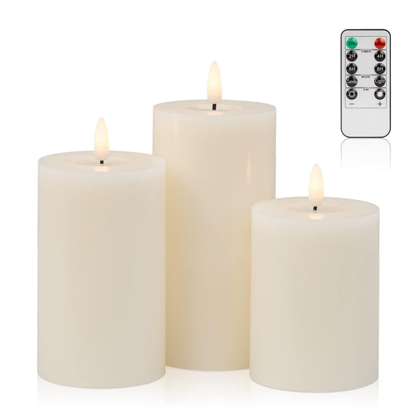 ANGELLOONG Flickering Flameless Candles with Remote, Real Wax Battery Operated Candles with Timer, Fake LED Pillar Candles for Wedding Holiday