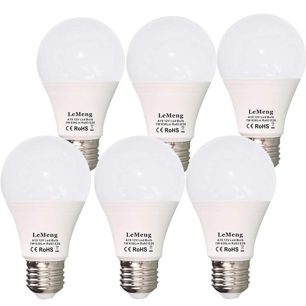 12V LED Light Bulb 7W 630Lm AC/DC10-30Volt Low Voltage E26 Base (2700K Warm White)40-60 Watt A19 Bulbs Equivalent,Landscape Garden Yard, 12volt