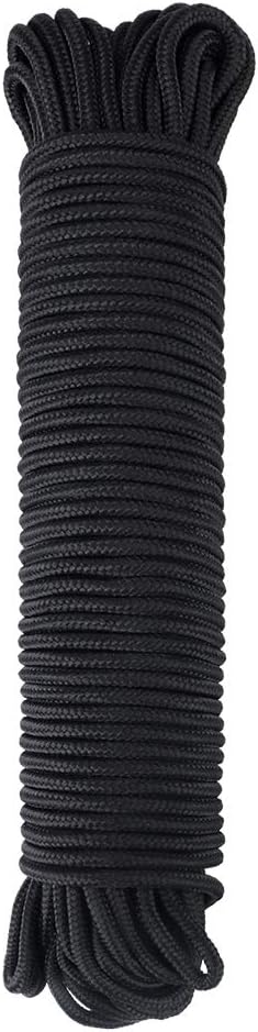 jijAcraft 6MM Black Nylon Rope - Thick Nylon Washing Line, 30M Solid Binding Hanging Twisted Cord, Heavy Duty Rope for Garden, Hammock, Camping