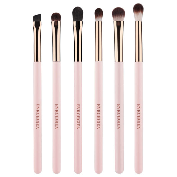 Eye Makeup Brush Set, 6 Pcs Professional Blending Eyeshadow Makeup Brushes for Concealer Eyebrows Eyeliner, Soft Hairs & Wood Handle Baby Pink 6pcs