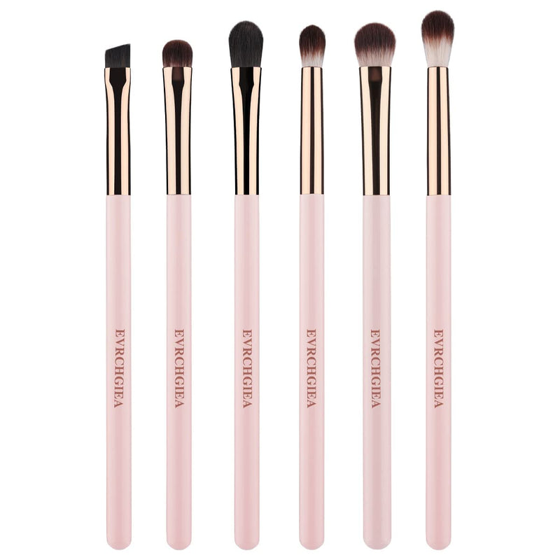 Eye Makeup Brush Set, 6 Pcs Professional Blending Eyeshadow Makeup Brushes for Concealer Eyebrows Eyeliner, Soft Hairs & Wood Handle Baby Pink 6pcs