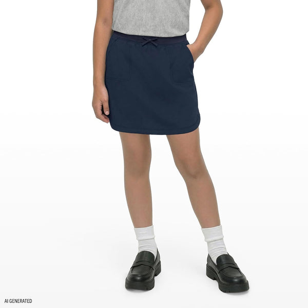 Izod Girls' School Uniform Pull-on Scooter Skirt with Undershorts, Knit Waistband & Functional Pockets, Wrinkle Resistant 10 Navy