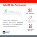 Juno LED Recessed Lights 6 Inch round Wafer Downlight, 5-In-1 Switchable White Color Temperature, 120 Volts, 6-Inch Ultra-Thin Flat Trim, Matte