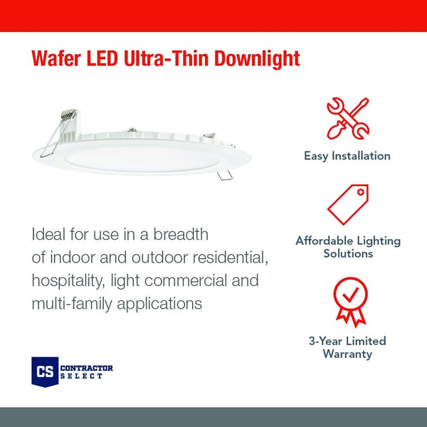Juno LED Recessed Lights 6 Inch round Wafer Downlight, 5-In-1 Switchable White Color Temperature, 120 Volts, 6-Inch Ultra-Thin Flat Trim, Matte