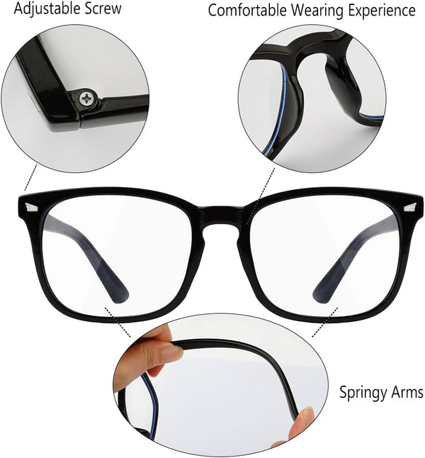 Blue Light Blocking Glasses, 2 Pack Blue Light Glasses Men, Blue Light Glasses Women Eyeglasses Bluelight Eyestrain Black + Clear
