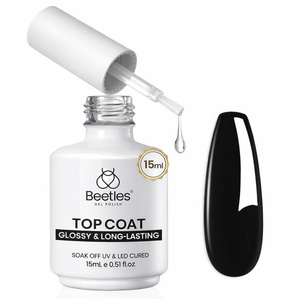 Beetles Extra Glossy Gel Top Coat 1Pcs 15ml | Clear No Wipe Top Coat Gel Polish High Shine Long Lasting Nail Surface Protection Manicure Gifts for