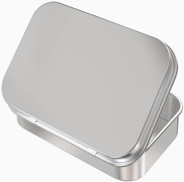 Hulless Small Hinged Tin Box Metal Tins Storage Containers, Silver 6Pcs | Portable Craft Organizer for Home Storage to pills, candies, herbs,