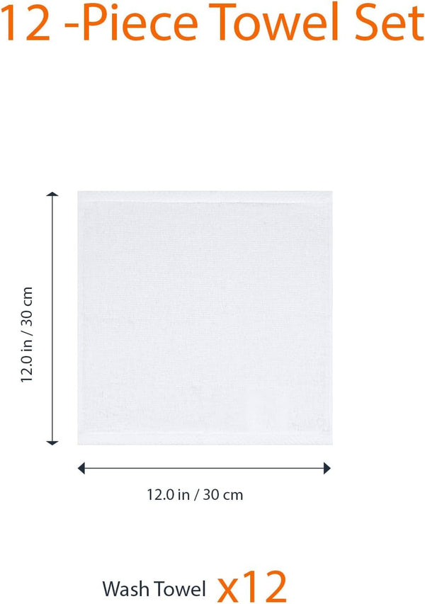 Amazon Basics Cotton Washcloths, Lightweight Quick-Dry, Absorbent Face and Body Towel Set, 12" x 12", White, 12-Pack Washcloth (Pack of 12) 12