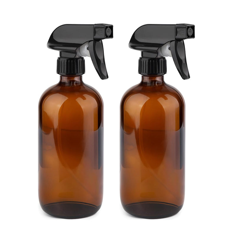 GLING 16 oz 2 Pack Amber Glass Spray Bottles, Refillable Empty Dark Glass Spray Bottle Great for Cleaning Solutions, Essential Oils, Hair, and