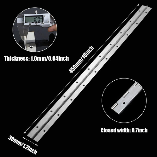 EPHECH 18" Piano Hinge, 4PCS Stainless Steel Continuous Piano Hinge-Silver | Heavy Duty Smooth Polished Piano Hinges, 0.04" Thickness 1.2" Open