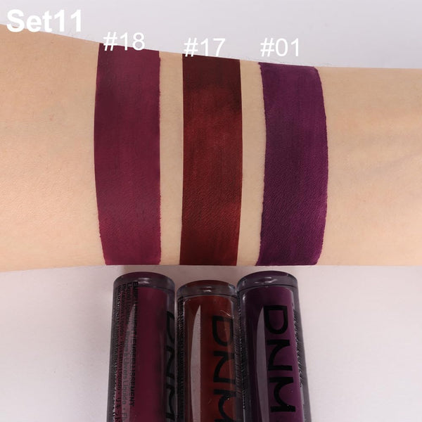 evpct 3Pcs Dark Red Purple Plum Matte Liquid Lipstick Sets for Women Matte Lip Stain Long Lasting Waterproof, Burgundy Blood Blue Red lipstick,