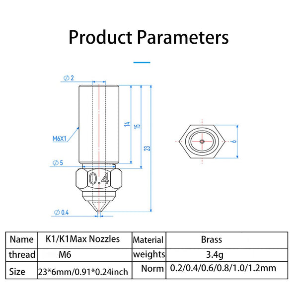 10PCS 3D Printer Extruder Nozzles Kit for K1/K1 Max/Ender 3 V3 KE, Packed High Temperature and Wear Resistance 5PCS 0.4mm, 1PC 0.2mm, 1PC 0.6mm,