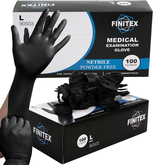 FINITEX Black Nitrile Disposable Medical Exam Gloves - 100/1000 PCS 6.3Mil Gloves Powder-Free Latex-Free Food Gloves