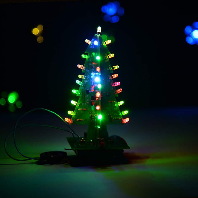 Christmas Tree Soldering Practice Kit 3D Xmas Tree with 7 Color LED Flashing DIY Electronics Project STEM Educational Ki