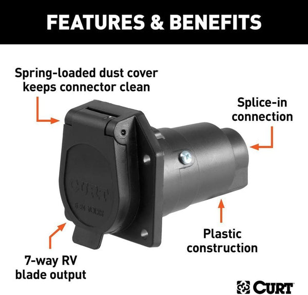 CURT 58150 Vehicle-Side 7-Pin RV Blade Trailer Wiring Harness Connector