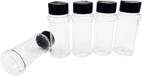 OJYUDD 16 Pack 3.4oz/100ml Plastic Spice Bottles Set,Empty Seasoning Containers with Black Cap,Clear Reusable Containers Jars for