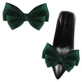 2 Pcs Satin Bow Shoe Clips Removable Solid Color Shoe Clips Elegant Wedding Party Shoe Buckles Bags Clothing Hair Accessories Dark Green