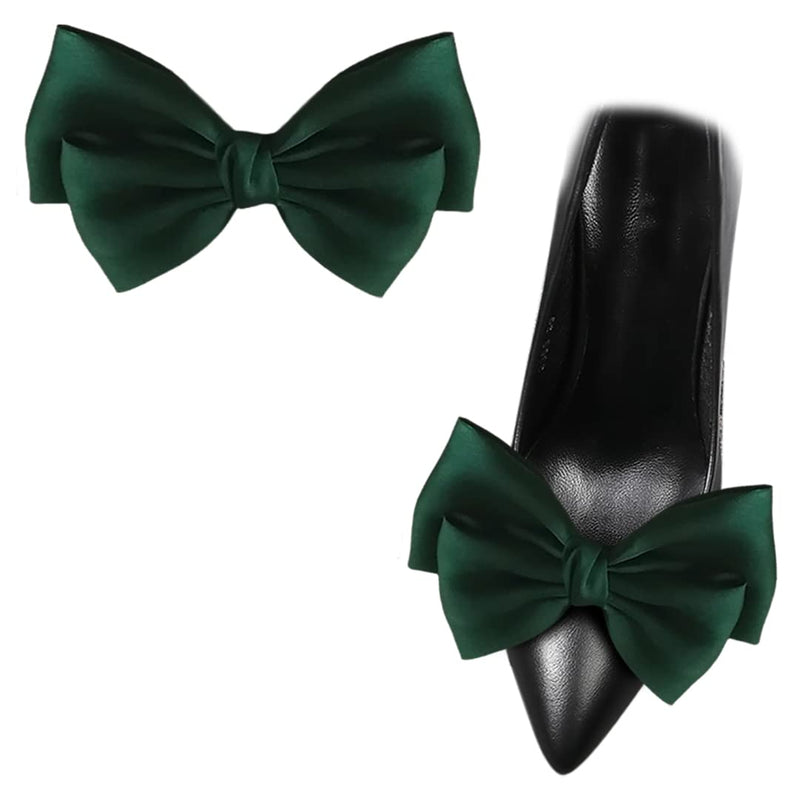 2 Pcs Satin Bow Shoe Clips Removable Solid Color Shoe Clips Elegant Wedding Party Shoe Buckles Bags Clothing Hair Accessories Dark Green