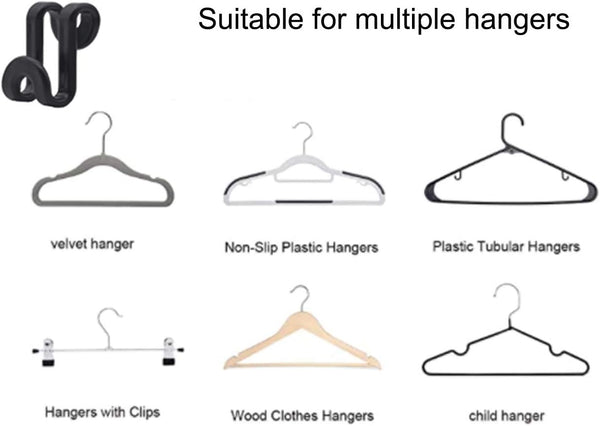 60 Pcs Clothes Hanger Connector Hooks, for Velvet Huggable Hangers, Wooden Hangers, Heavy Duty Space Saving for Closet (Black,60)