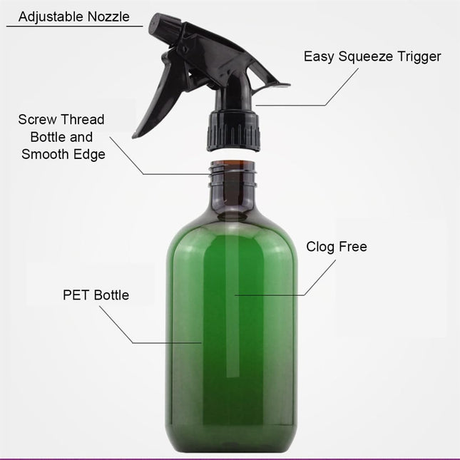 Plastic Spray Bottles 17OZ Empty Spray Bottle 2PCS Refillable Water Squirt Bottl