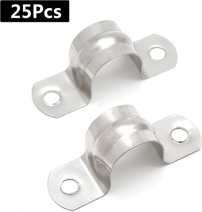 25PCS M25 (1 Inch) Conduit Clamps, Stainless Steel Two Hole Strap U Bracket Rigid Pipe Strip, Cable Clamp Hanger with 2 