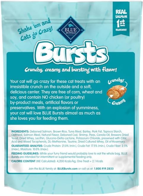 Blue Buffalo Bursts Crunchy & Creamy Cat Treats, Great for Training, Savory Seafood, 5-oz Bag Seafood 5 Ounce (Pack of 1)