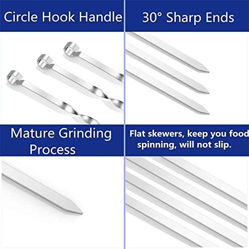 12PCS Kabob Skewers Flat Metal BBQ Barbecue Skewer 14" Long Stainless Steel Shish Kebob Sticks Wide Reusable Grilling Skewers Set for Meat Shrimp