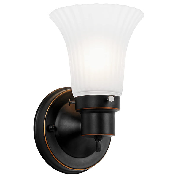 Design House Village Traditional 1-Light Indoor Dimmable Wall Sconce, Frosted Flute Glass, Twist On/Off Switch, Bathroom Bedroom Hallway,