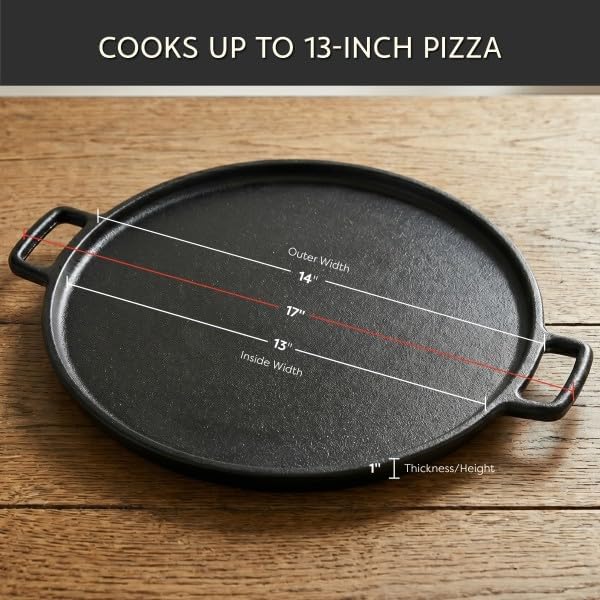 Home-Complete Cast Iron Pizza Pan, Even-Heating Cast Iron Cookware, 14” | Round Pizza Pan for Oven, Stovetop, Grill, or Campfires, Nonstick