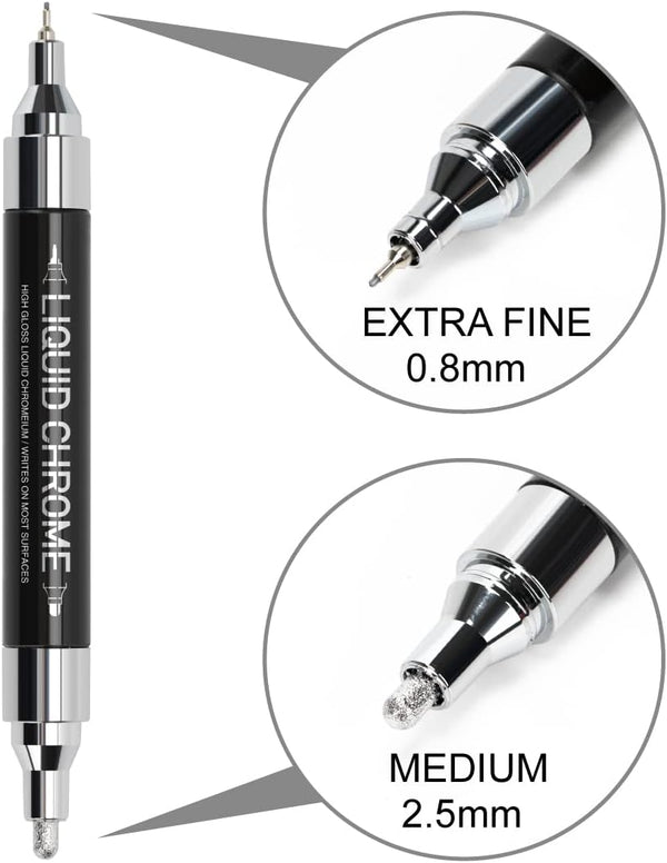 ZEYAR Liquid Chrome Marker Paint Marker, DIY Silver Marker Pen for Most Surfaces, High-Gloss Display Effects, Dual Tips: Extra Fine and Medium