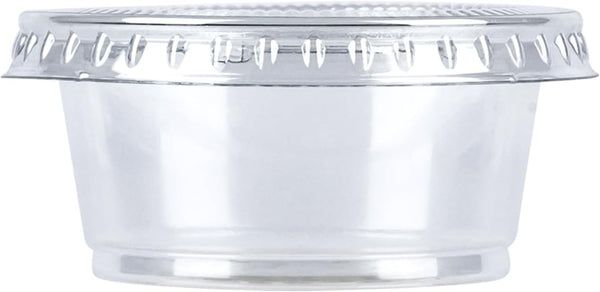 Amazon Basics Disposable Plastic To-Go Cups and Lids, Mini, 2oz, 50 Count, BPA Free, for Condiment, Salad Dressing, Sauces, Jello Shots 2 Ounces