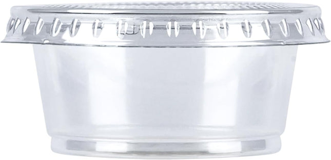 Amazon Basics Disposable Plastic To-Go Cups and Lids, Mini, 2oz, 50 Count, BPA Free, for Condiment, Salad Dressing, Sauces, Jello Shots 2 Ounces