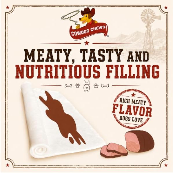 Cowdog Chews Rawhide Gourmet Meaty Rolls 7-8" (10 Count) – Premium Dog Treats with Savory Beef Filling, Long-Lasting Chew for Aggressive Chewers,