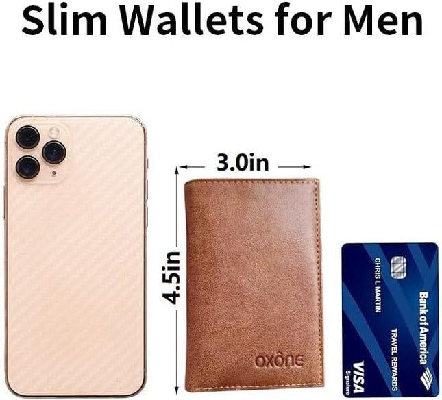 Slim RFID Blocking Genuine Leather Bifold Wallet, Front Pocket Minimalist Card Holder for Men & Women (Vintage Tan)