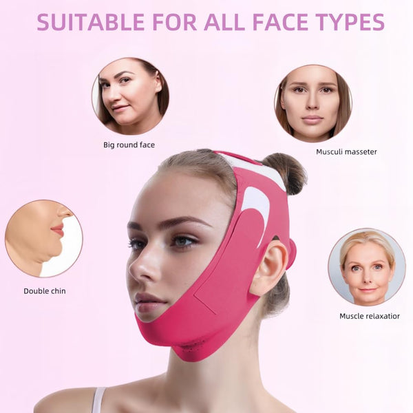 Graphene V-Line Mask Chin up Mask V Shaped Face Mask Chin Strap for Sleeping, Jaw Exerciser,Red,Medium