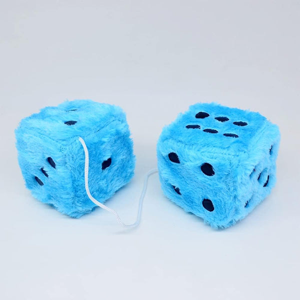 Fuzzy Plush Dice for Car Mirror, Pair of Retro 3â Yellow Dice with Black Dots for Car Interior Hanging Ornament Decoration