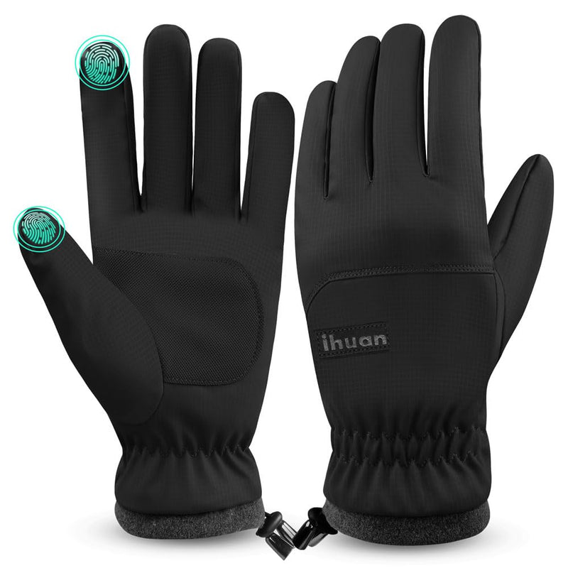 ihuan Winter Waterproof Ski Gloves Men Women, Snow Warm Cycling Cold Weather, Driving Biking Running Black Large