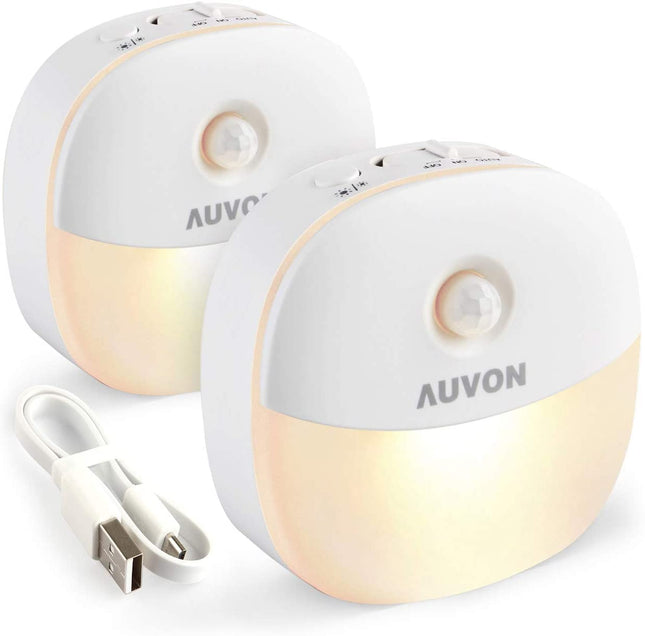 AUVON Rechargeable Battery Night Light, Mini with Motion Sensor, Warm White LED Stick-On Closet Light with Dusk to Dawn 